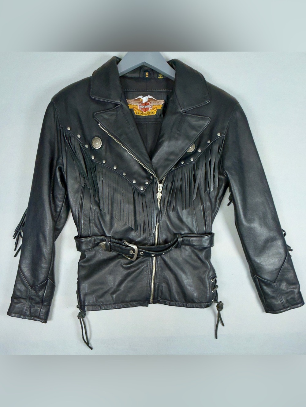 Vintage Flared Harley Davidson Leather Jacket W Belt SMALL